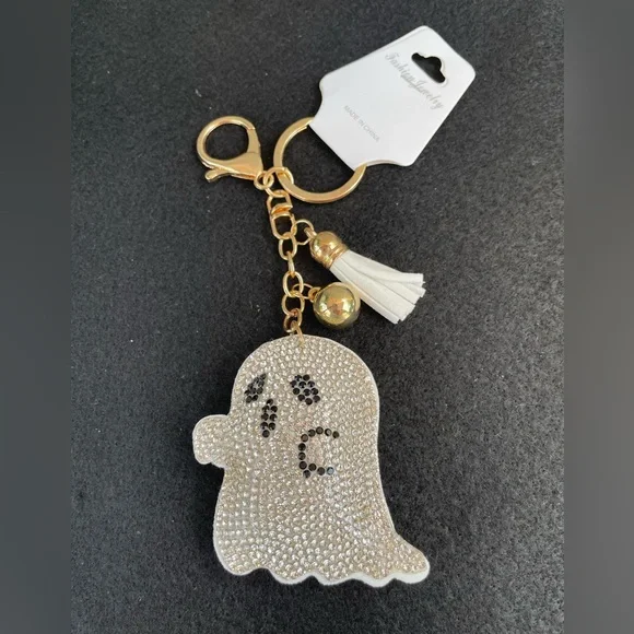 Keychain Or Pocketbook Charm. Ghost Design With Sparkling Bling. NWT - Picture 3 of 6